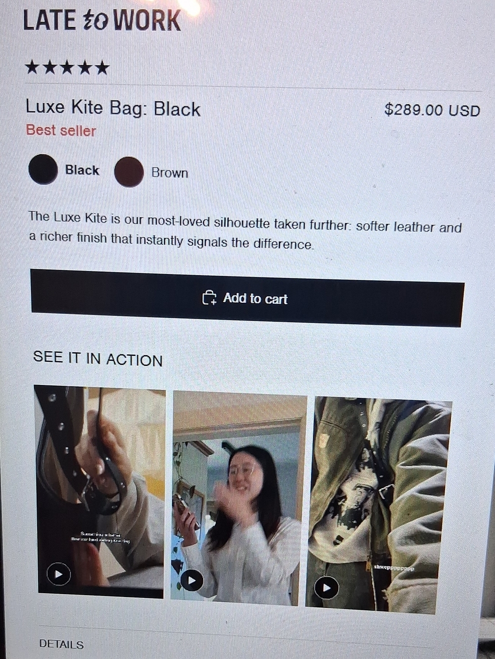 NIB Late To Work Luxe Kite Bag Black Leather Unisex Crissbody Purse - Picture 3 of 13